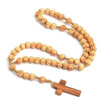Contas de grãos de madeira Jesus Cruz Colar rosário esculpido pendente de rosário colar de joias cristãs Harajuku Estilo Punk - Cor de madeira