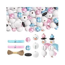 Contas De Madeira De Boneco De Neve Branco De Inverno Para Natal, 50 Ou 100 Peças, Redondas, Não Contas De Madeira De Boneco De Neve Branco De Inverno Para Natal, 50 Ou 100 Peças, Redondas, Não