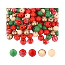 Contas De Madeira Em Forma De Floco De Neve Para Natal, 50-100 Peças, Impressão Natural Para