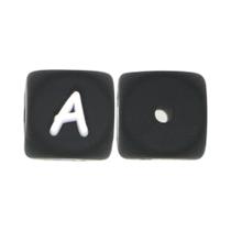 Contas De Silicone Pretas Em Formato De Letras 10-100 Peças 12MM Quadradas Para Acessórios De Joias