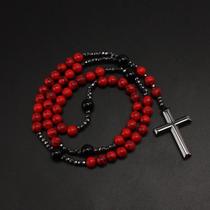 Contas turquesa vermelha naturais de 8 mm com pingente de cruz de hematita para homens e mulheres