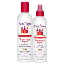 Contos de Fadas Rosemary Repele Daily Kids Shampoo- Shampoo de Piolhos para Crianças (12 Fl Oz) & Condicionante Spray de Piolhos (8 Fl Oz) Duo para Prevenção de Piolhos