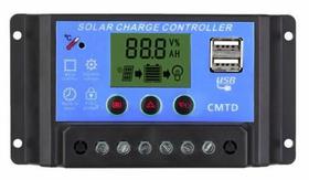 Controlador de Carga Solar 20A LCD 12V/24V C/ Usb C/ Ajustes