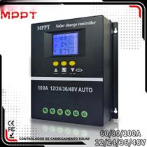 Controlador de Carga Solar MPPT 100A/80A/60A 12V/24V/36V/48V - com Dupla USB