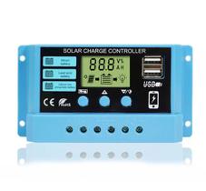 Controlador De Carga Solar PWM 30A 12/24V Visor LCD Com USB