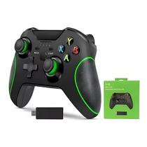 Controle Compatível com Xbox One Sem Fio Wireless 2.4G Joystick PC - Cor Preto e Verde