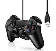 Controle joystick com fio Double motor Vibration 2 compatíveis Playstation 2 Wireless controller preto