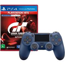 Controle Ps 4 Sem Fio Dualshock 4 Azul + Game Gran Turismo Sport Hits - Sony