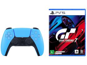 Controle PS5 sem Fio DualSense Sony - Starlight Blue + Gran Turismo 7 para PS5