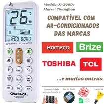 Controle Remoto K-2080e para ar condicionado Komeco Brize TCL Toshiba, com lanterna de led e luz de fundo