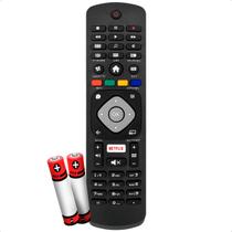 Controle Remoto Smart TV Compatível Philips 50PUG6102 Netflix com Pilhas LinkSky Preto