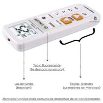 Controle Remoto Universal para Ar Condicionado split com visor luminoso e teclas grandes fácil visualização Controle Remoto Universal para Ar Condicionado split com visor luminoso e teclas grandes fácil visualização