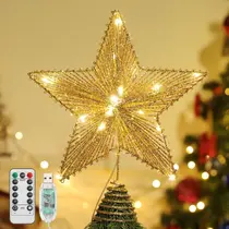 Controle remoto USB Christmas Star Tree Topper Lewondr