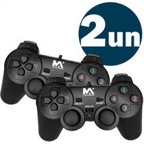 Controles Compatível Joystick Fio USB para PC e Notebook com Vibração Dupla e Função Analógica Digital Cor Preto Kit com 2