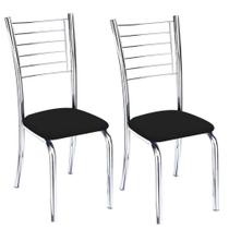 Conunto 2 Cadeiras Ipanema Cromada Para Cozinha-material sintético Preto