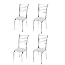 Conunto 4 Cadeiras cromadas para cozinha Kiara Super Resistente-Assento Sintético Branco