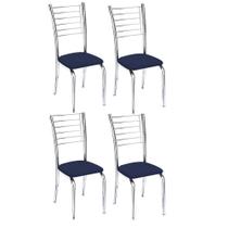 Conunto 4 Cadeiras Ipanema Cromada Para Cozinha-material sintético Azul