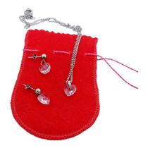 CONUNTO Colar Brinco Ponto De Luz CORAÇÃO ROSA Aço Inox CONUNTO Colar Brinco Ponto De Luz CORAÇÃO ROSA Aço Inox