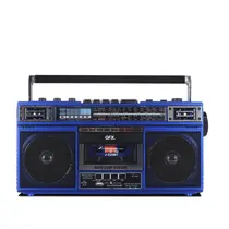 Conversão MP3 QFX J-220BT Blue Boombox de rádio para cassete com rádio de 4 bandas (AM, FM, SW1, SW2) com Bluetooth, alto-falantes duplos de 3”, microfone embutido, gravador e equalizador de 3 bandas