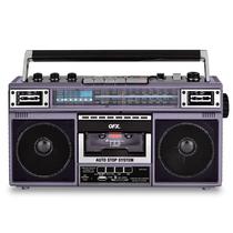 Conversão MP3 QFX J-220BT Purple Boombox de rádio para cassete com rádio de 4 bandas (AM, FM, SW1, SW2) com Bluetooth, alto-falantes duplos de 3”, microfone embutido, gravador e equalizador de 3 bandas