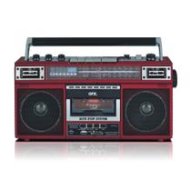 Conversão MP3 QFX J-220BT Red Boombox de rádio para cassete com rádio de 4 bandas (AM, FM, SW1, SW2) com Bluetooth, alto-falantes duplos de 3”, microfone embutido, gravador e equalizador de 3 bandas