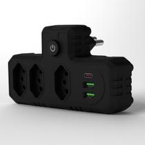 Conversor Extensão 3 Tomadas Entradas + 2 USB e 1 USB-C Alta Potência Segurança Economia Energia