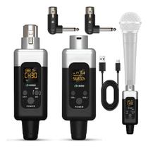 Conversor Microfone Sem Fio Uhf Transmissor Receptor 48v Preto prata Conversor Microfone Sem Fio Uhf Transmissor Receptor 48v Preto prata