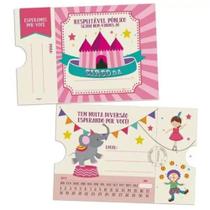 Convite Circo Rosa- 8 unidades