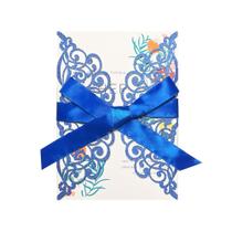 Convite de casamento feito na moda em azul cortado a laser com envelopes 50 unidades Convite de casamento feito na moda em azul cortado a laser com envelopes 50 unidades