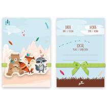 Convite Festa Animais da Floresta - Pacote com 8 unidades