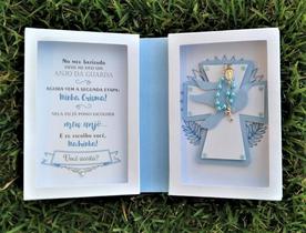 Convite Individual Madrinha CRISMA - Capa Cruz AZUL / Divino Espírito Santo - Acompanha Mini Terço Convite Individual Madrinha CRISMA - Capa Cruz AZUL / Divino Espírito Santo - Acompanha Mini Terço