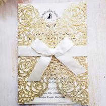 Convites de casamento FASTERCY Laser Cut 20 unidades em ouro champanhe