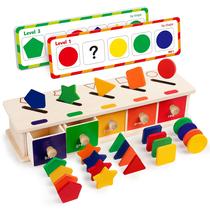 Coogam Montessori Toys Wooden Color Shape Sorting Box Game Geometric Matching Blocks Presente de brinquedo educacional de aprendizagem precoce para bebês de 3 a 5 anos