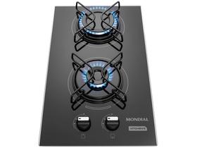 Cooktop 2 Bocas a Gás GLP Mondial Mesa de Vidro Preto Acendimento Automático Portátil CTG-04