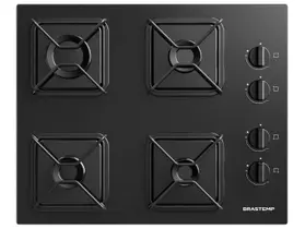 Cooktop 4 Bocas a Gás GLP Brastemp Mesa de Vidro Chama Simmer Preto Acendimento Superautomático BDD61BE