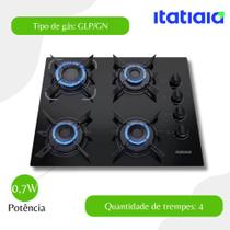 Cooktop 4 Bocas A Gás Mesa De Vidro Itatiaia Electra Glass Preto - Biv