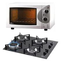 Cooktop 4 Bocas Fischer, Preto e Forno Elétrico Fischer 44 Litros, Branco