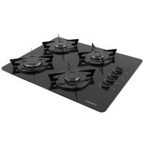 Cooktop 4 Bocas Fogatti Vidro Preto À Gás Flange Esmaltada Bivolt