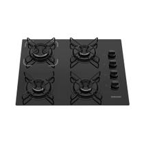 Cooktop 4 Bocas Preto a Gás em Aço Inox e Mesa Vidro Temperado Bivolt Essencial Itatiaia