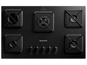 Cooktop 5 Bocas a Gás GLP Brastemp Mesa de Vidro Chama Simmer Preto Acendimento Superautomático BDS75AE