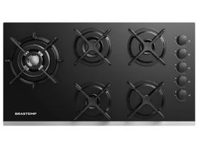 Cooktop 5 Bocas a Gás GLP Brastemp Mesa de Vidro Quadrichama Black Inox Eclipse Collection BDD86AP
