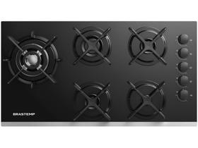 Cooktop 5 Bocas a Gás GLP Brastemp Mesa de Vidro Quadrichama Black Inox Eclipse Collection BDD86AP