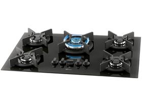Cooktop 5 Bocas a Gás GLP Fischer Vidro Temperado - Preto com Grades de Ferro Fundido Infinity 5Q TC