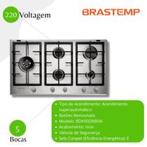 Cooktop 5 Bocas A Gás Gourmand Brastemp BDK90 Inox - 220V