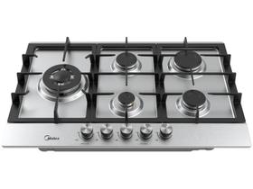 Cooktop 5 Bocas a Gás Inox com Grade de Ferro Fundido Midea
