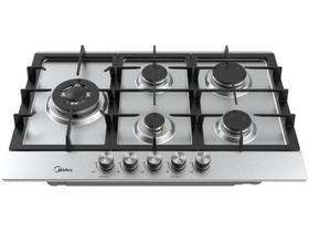 Cooktop 5 Bocas a Gás Natural Midea Mesa Inox Tripla Chama Acendimento Automático CYB5B