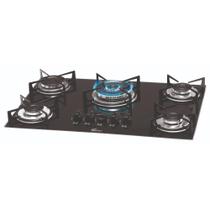 Cooktop 5 Bocas Fischer a Gás com Tripla Chama e Mesa de Vidro Temperado Preto Bivolt