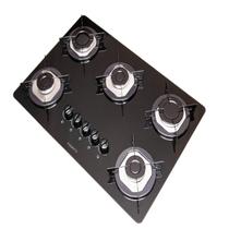 Cooktop 5 Bocas Flange Inox Vidro Bivolt Fogatti Preto/Inox