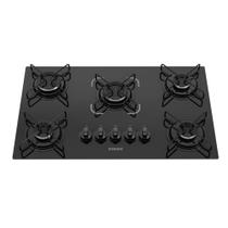 Cooktop 5 Bocas Preto a Gás em Aço Inox e Mesa Vidro Temperado Bivolt Essencial Itatiaia