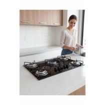 Cooktop 5 Bocas Preto Vidro Trempe Aramada Acendimento Super
